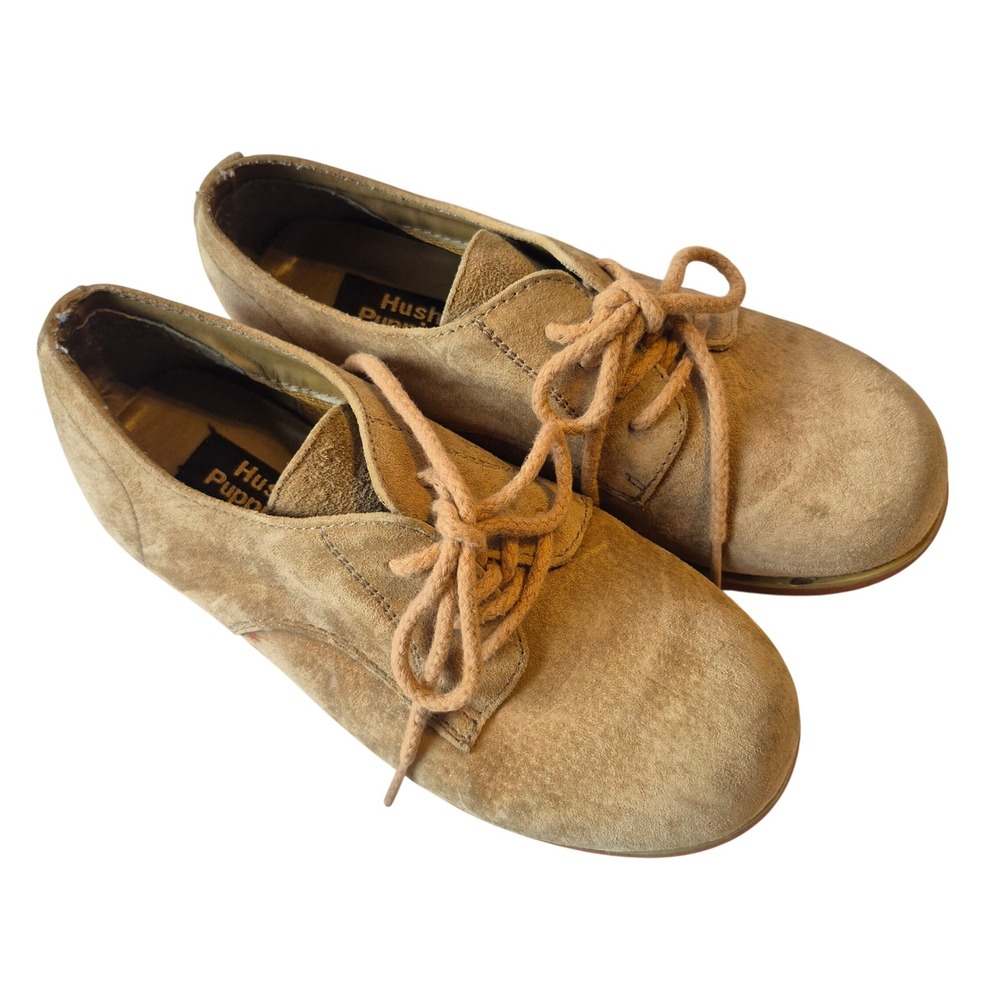 Hush Puppies Boys Suede Oxford Shoes Beige Lace Up Casual Dress Shoes Size 13.5